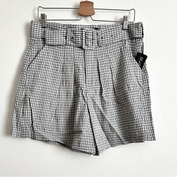 Blank NYC Pants - Blank NYC Gray Gingham Plaid Seersucker High-Rise Belted Shorts Various
